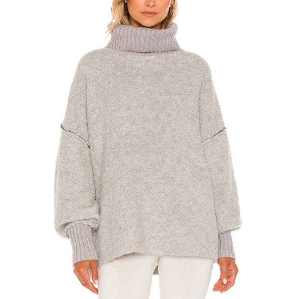 Free People Light Gray Heathered Turtleneck Sweater